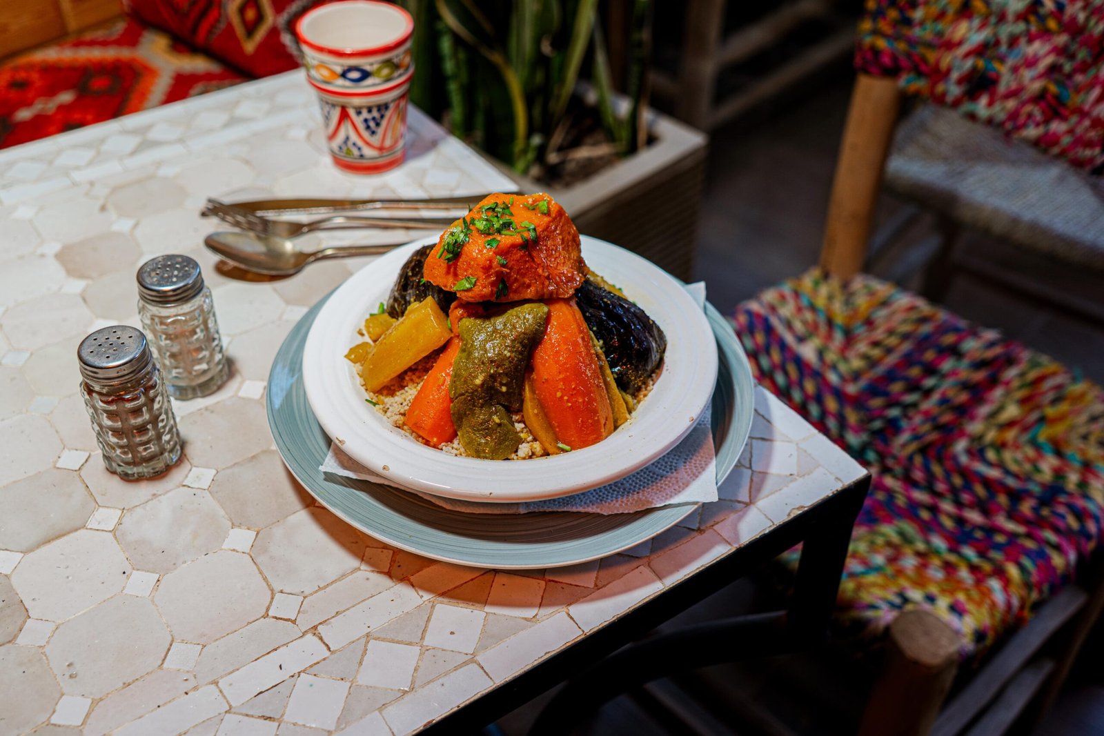 Fresh Moroccan couscous served in Tamraght restaurant