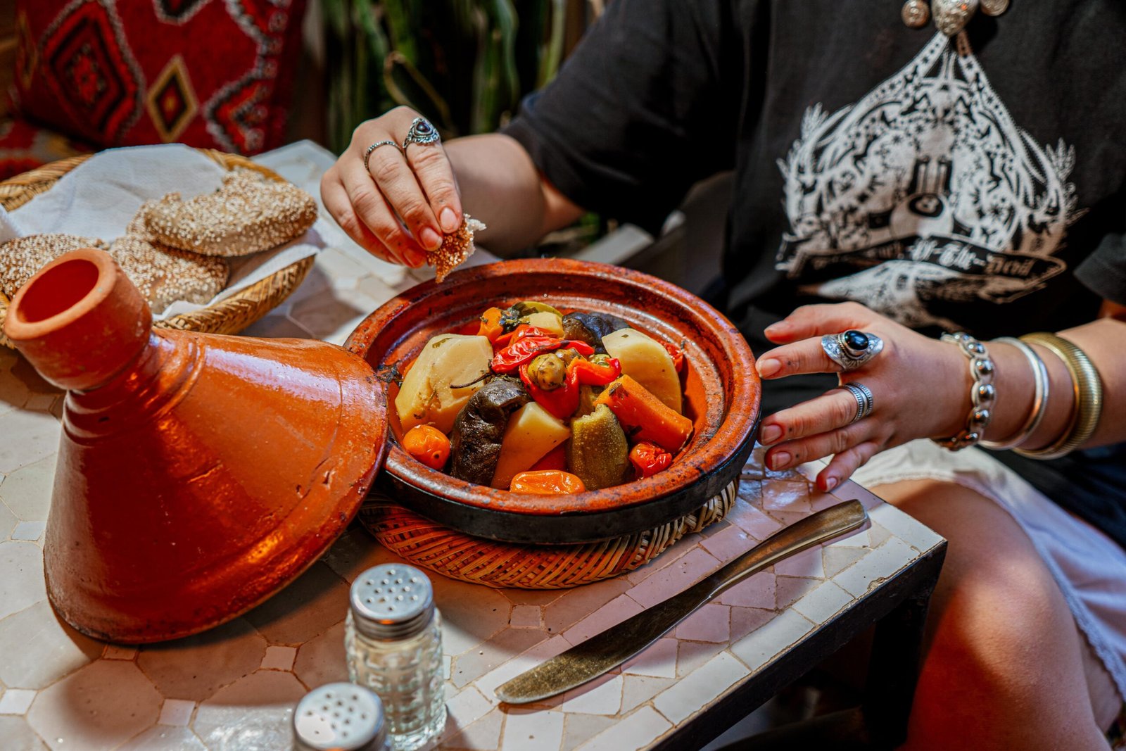 Traditional Moroccan tagine at Tounirt Tamraght